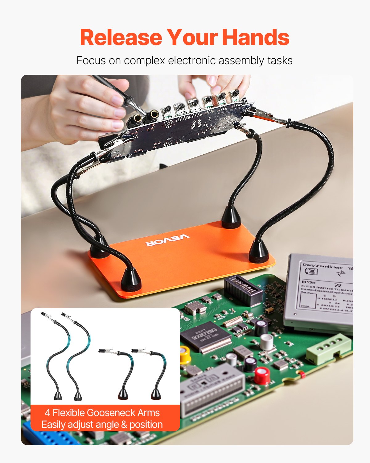 VEVOR Magnetic Helping Hands Soldering Station, 4 Flexible Arms Third Hand Tool, with Alligator Clips & Non-Slip Heavy-Duty Steel Base, Soldering Helping Hands for Electronic Repair Craft Hobby DIY