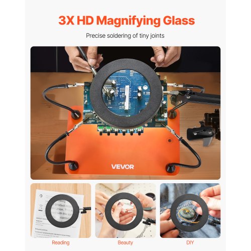 XYK Helping Hands Soldering Station With 3X Dimmer LED Magnifying Lamp – 4 Flexible Arms With Alligator Clips For Electronics Repair & Jewelry Crafting