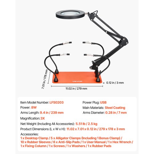 Magnetiline jootmisalus 3X LED-luubiga, 4 painduvat vart — pilt 7