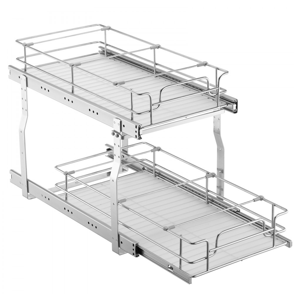 VEVOR 12"Wx21"Dx15"H Pull Out Cabinet Organizer, Heavy Duty Slide Out Pantry Shelves, Steel Roll Out Drawers, Sliding Drawer Storage for Home Under Sink, 13.5"Wx22"Dx18"H Install Size for Cabinet