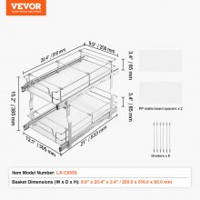 2-Tier 12"Wx21"Dx15"H Wire Pull Out Cabinet Under Sink Organizer Drawer Basket, 13.5"Wx22"Dx18"H Install Size for Cabinet
