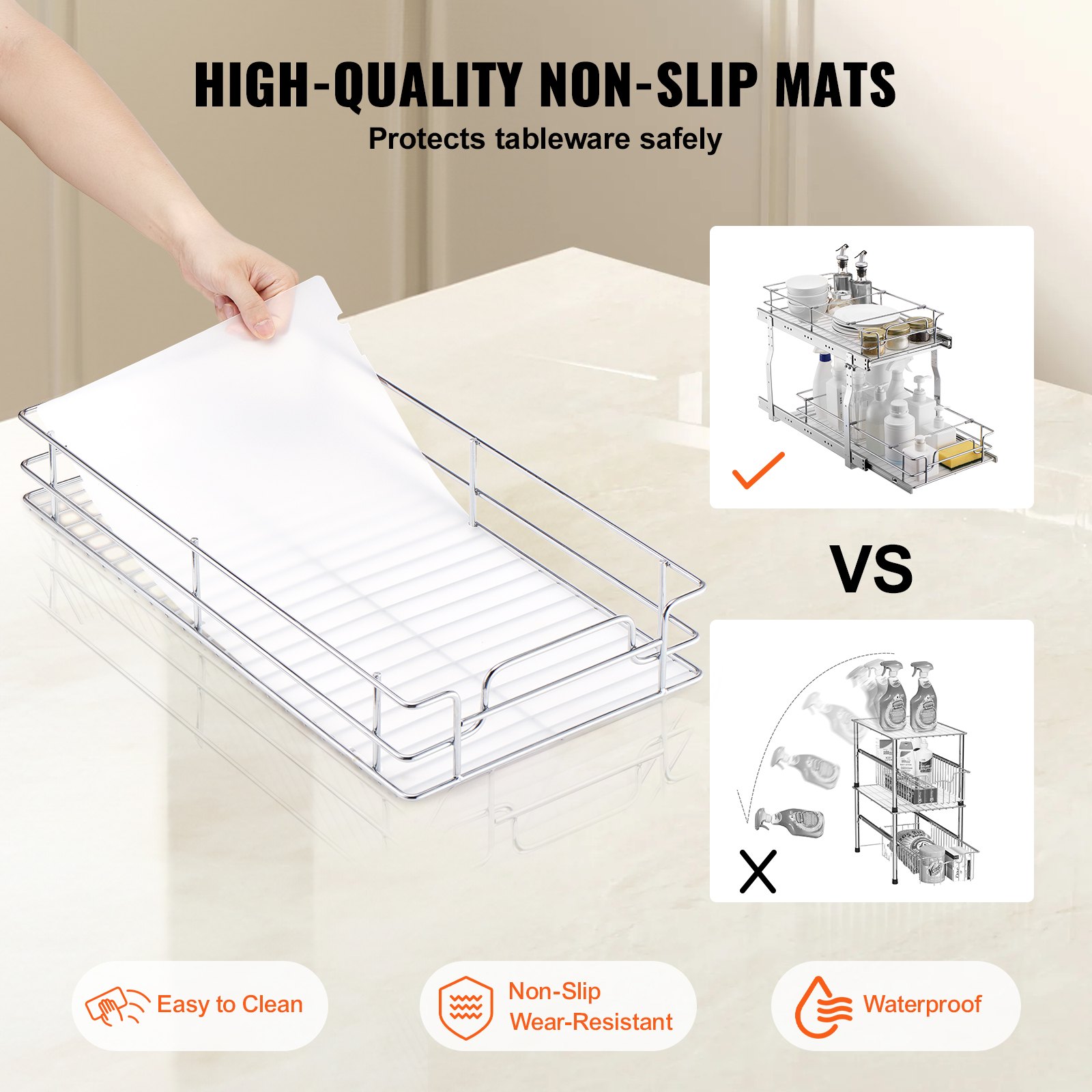 VEVOR 12"Wx21"Dx15"H Pull Out Cabinet Organizer, Heavy Duty Slide Out Pantry Shelves, Steel Roll Out Drawers, Sliding Drawer Storage for Home Under Sink, 13.5"Wx22"Dx18"H Install Size for Cabinet