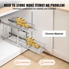 VEVOR 2-Tier Wire Pull Out Cabinet Under Sink Organizer 8.5"x21" Drawer Basket