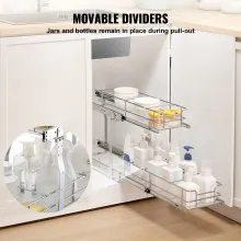 VEVOR 2-Tier 8.5"Wx21"Dx15"H Wire Pull Out Cabinet Under Sink Organizer Drawer Basket, 10"Wx22"Dx18"H  Install Size for Cabinet