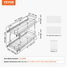 VEVOR 2-Tier 8.5"Wx21"Dx15"H Wire Pull Out Cabinet Under Sink Organizer Drawer Basket, 10"Wx22"Dx18"H  Install Size for Cabinet