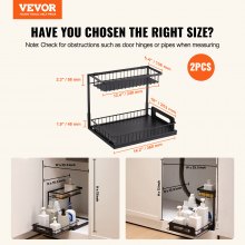 2-Tier 10.7"W x 14.2"D Pull Out Cabinet Under Sink Organizer Drawer Basket 2PCS,25.5"Wx15.5"Dx13"H Install Size for Cabinet