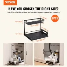 2-Tier 10.7"W x 14.2"D Pull Out Cabinet Under Sink Organizer Drawer Basket 2PCS,25.5"Wx15.5"Dx13"H Install Size for Cabinet