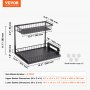 VEVOR 2 Tier Pull Out Cabinet Organizer 360 x 270 x 280mm, Under Sink Organizer and Storage, Slide Out Drawer Cabinet Organizer, Wire Basket Sliding Shelf, 317.5 x 394 x 330mm Install Size for Cabinet