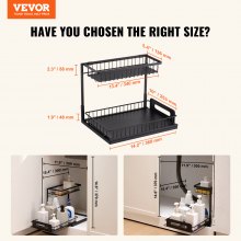 VEVOR 2-Tier Wire Pull Out Cabinet Under Sink Organizer 10.7"x14" Drawer Basket