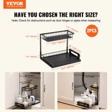 2-Tier 10.7"W x 14.2"D Pull Out Cabinet Under Sink Organizer 10.7"x14.2" Drawer Basket, 12.5"Wx15.5"Dx13"H Install Size for Cabinet
