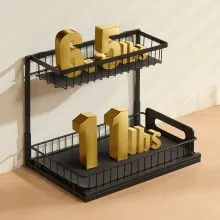2-Tier 10.7"W x 14.2"D Pull Out Cabinet Under Sink Organizer 10.7"x14.2" Drawer Basket, 12.5"Wx15.5"Dx13"H Install Size for Cabinet