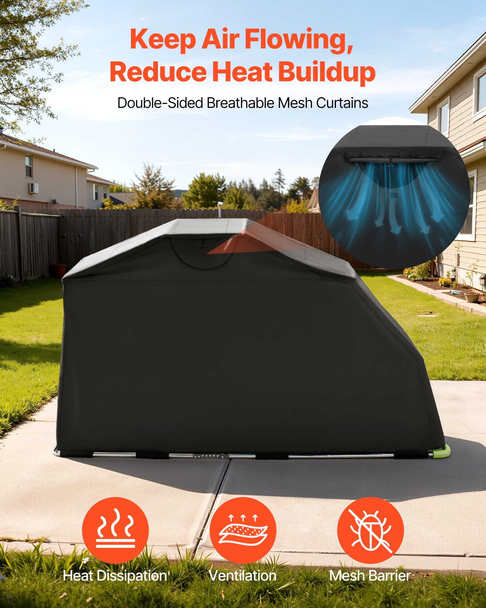 VEVOR Motorcycle Storage Shelter with Security Lock, 600D Oxford Flip-Up Garage Tent, Heavy-Duty All-Weather Motorcycle Cover with Ventilation Windows, 279x109.5x160 cm Outdoor Vehicle Shelter, Black