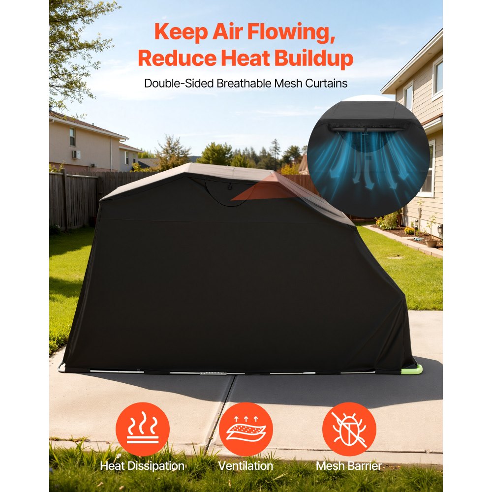 VEVOR Motorcycle Storage Shelter with Security Lock, 600D Oxford Flip-Up Garage Tent, Heavy-Duty All-Weather Motorcycle Cover with Ventilation Windows, 346x137.5x190 cm Outdoor Vehicle Shelter, Black