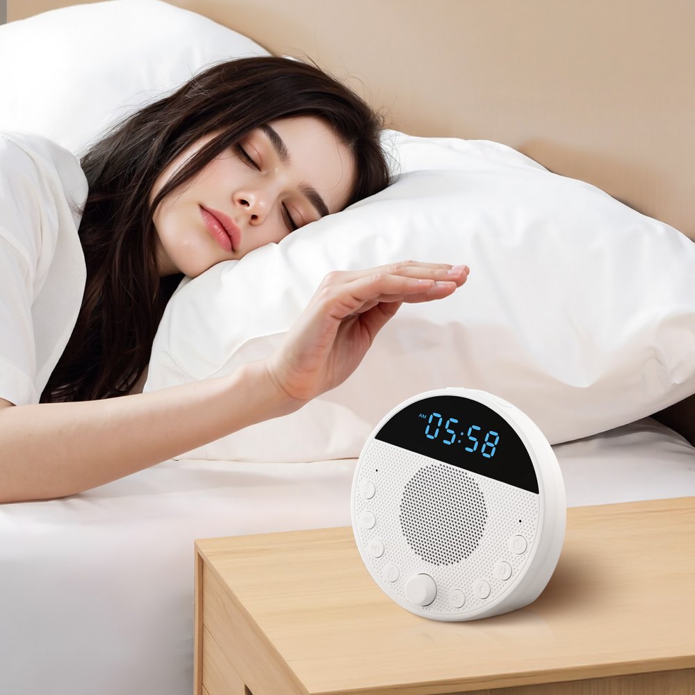 VEVOR Sound Machine, 18 Soothing Sleep Sounds, 7-Color Night Light, 6-in-1 White Noise Sound Machine with Dual Alarms, APP, Auto-Off Timer and Memory Function, for Baby, Adults, Home, Office & Travel