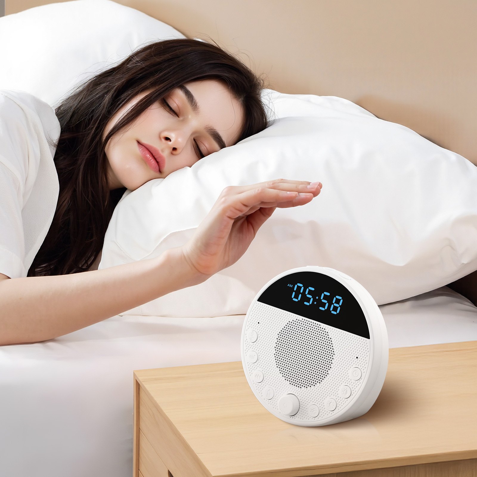VEVOR Sound Machine, 18 Soothing Sleep Sounds, 7-Color Night Light, 6-in-1 White Noise Sound Machine with Dual Alarms, APP, Auto-Off Timer and Memory Function, for Baby, Adults, Home, Office & Travel