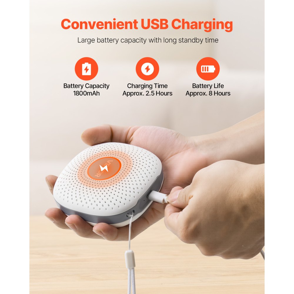 VEVOR Sound Machine, 21 Soothing Sleep Sounds, 3-in-1 Portable and Hangable White Noise Sound Machine with Auto-Off Timer, Soft Ring Light and Memory Function, for Baby, Adults, Home, Office & Travel