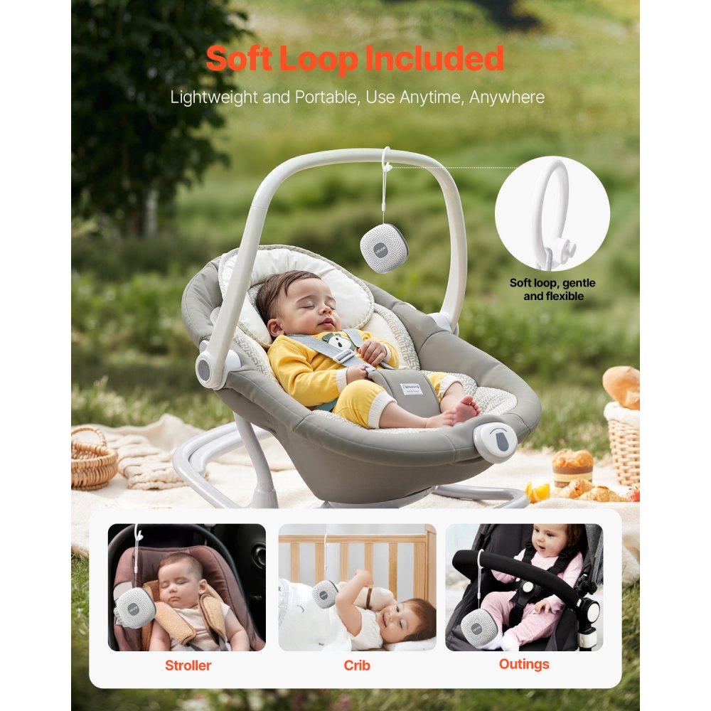 VEVOR Sound Machine, 21 Soothing Sleep Sounds, 3-in-1 Portable and Hangable White Noise Sound Machine with Auto-Off Timer, Soft Ring Light and Memory Function, for Baby, Adults, Home, Office & Travel