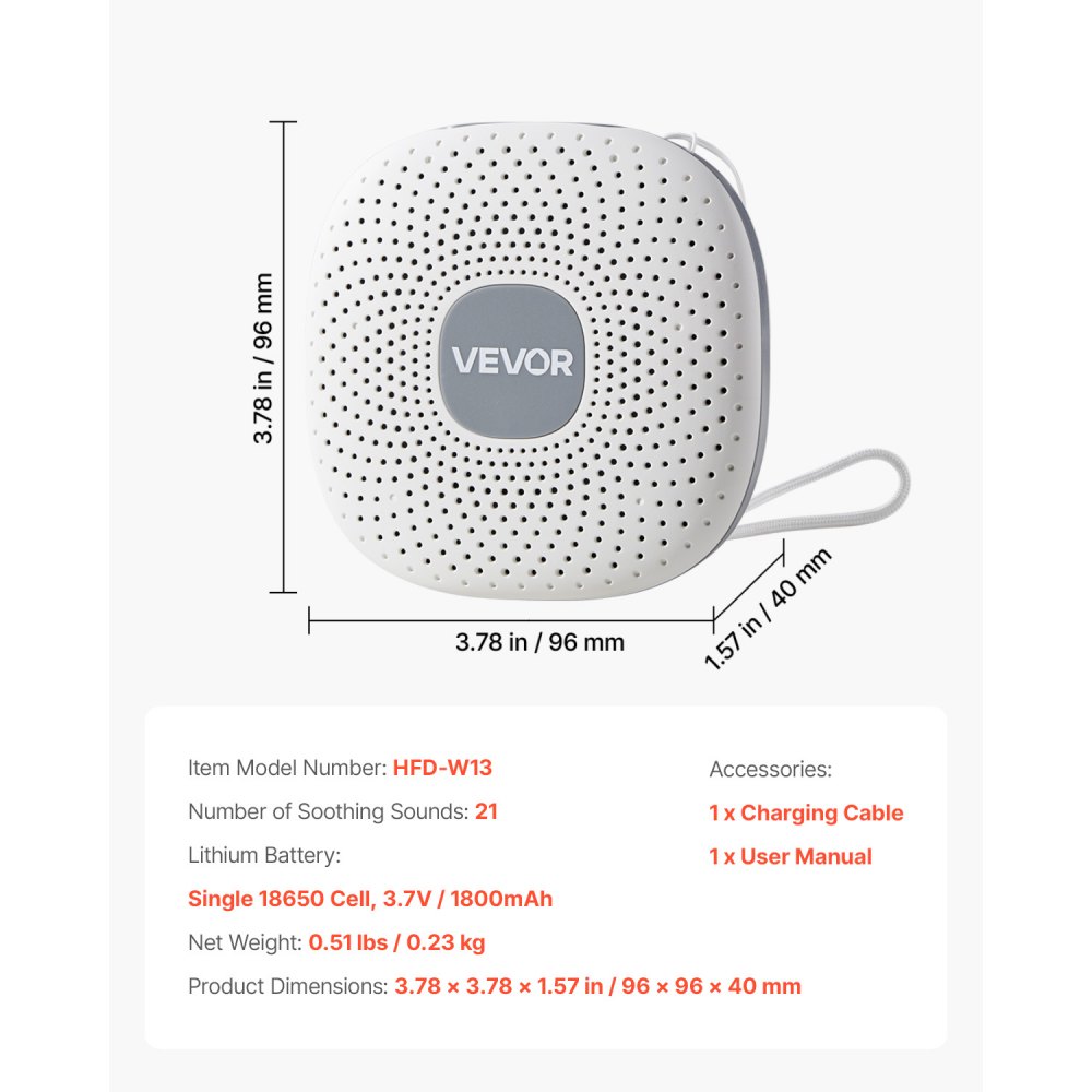 VEVOR Sound Machine, 21 Soothing Sleep Sounds, 3-in-1 Portable and Hangable White Noise Sound Machine with Auto-Off Timer, Soft Ring Light and Memory Function, for Baby, Adults, Home, Office & Travel