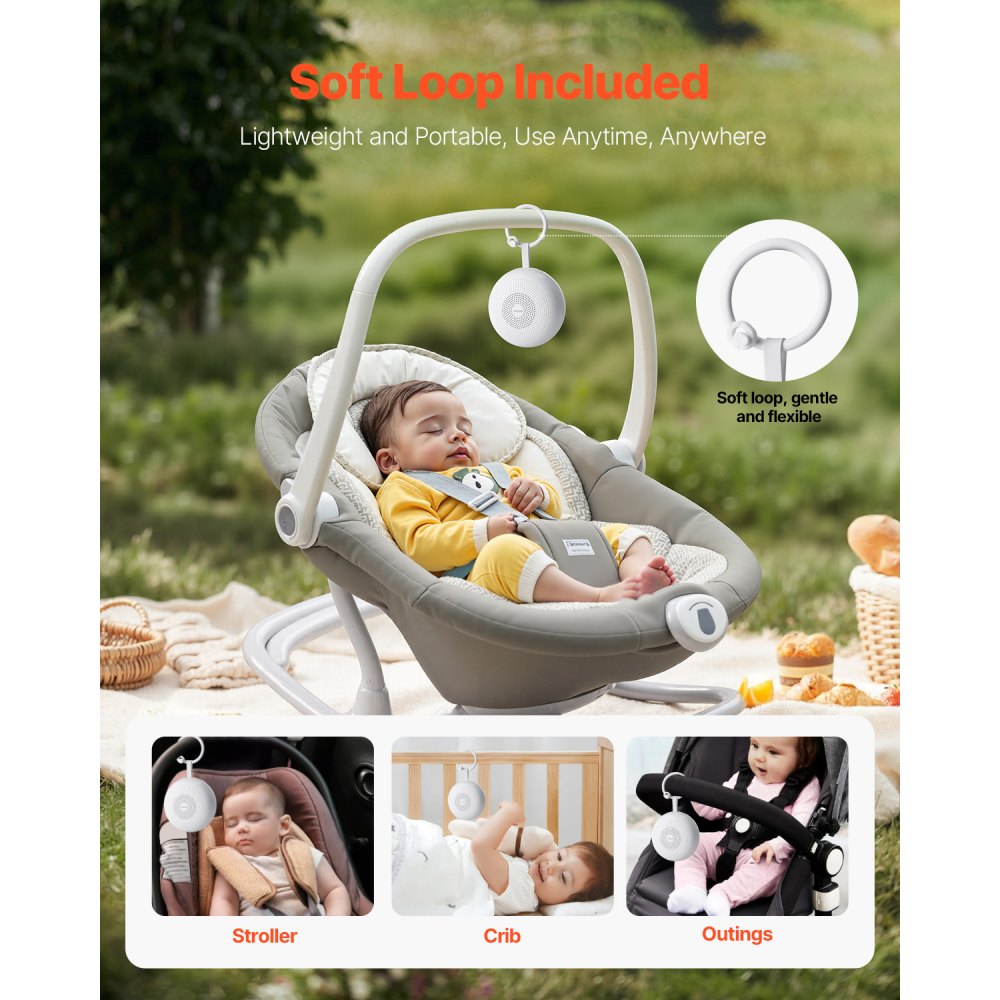 VEVOR Sound Machine, 30 Soothing Sleep Sounds, 3-in-1 Portable and Hangable White Noise Sound Machine with Auto-Off Timer, Soft Ring Light and Memory Function, for Baby, Adults, Home, Office & Travel
