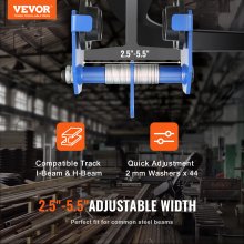 VEVOR Manual Trolley, 0.5 Ton Load Capacity Push Beam Trolley with Dual Wheels, Adjustable for I-Beam Flange Width 63.5 mm to 139.7 mm, Heavy Duty Alloy Steel Garage Hoist for Straight Curved I Beam