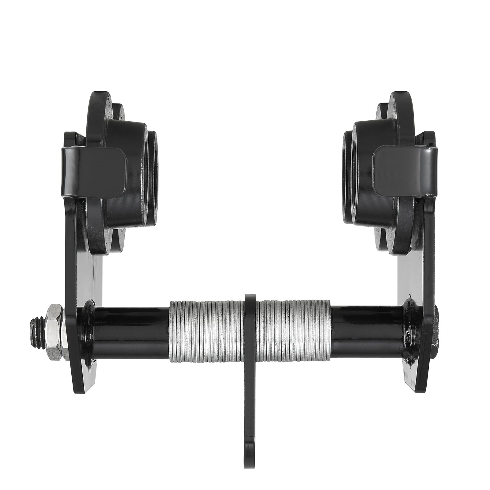 VEVOR manual trolley with black frame and threaded rod mechanism for industrial lifting.