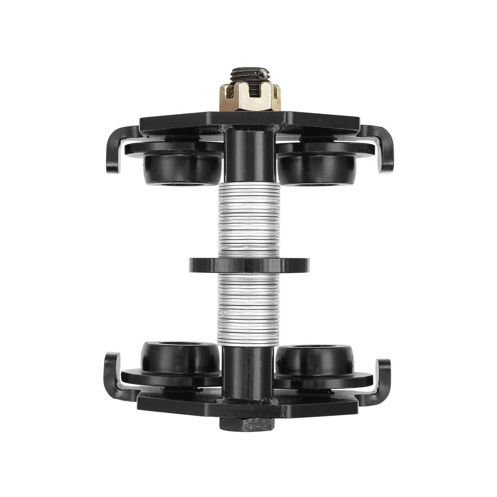 black VEVOR manual trolley with dual-wheeled design and threaded axle for smooth sliding motion.