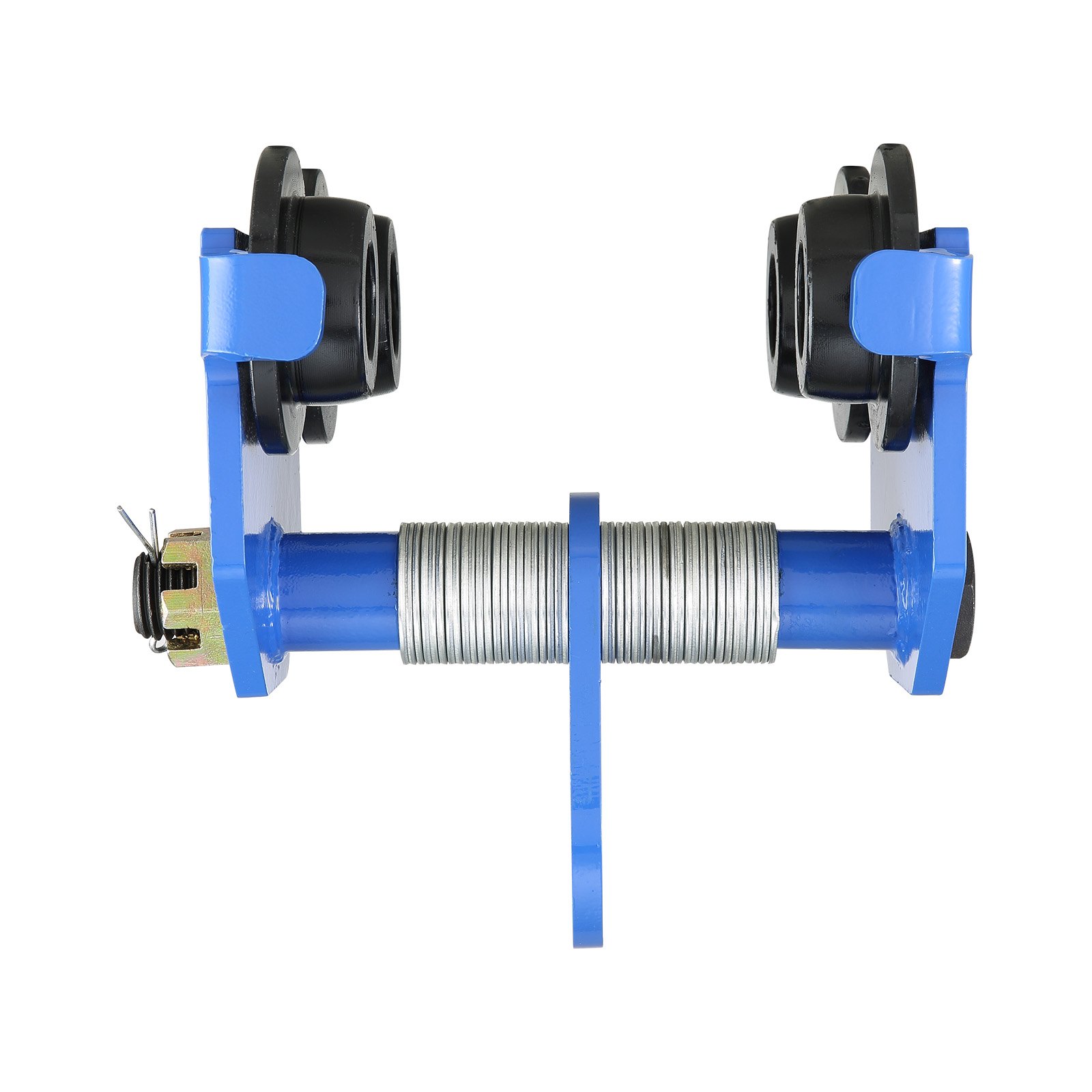 blue VEVOR manual trolley with adjustable threaded rod and black wheels.