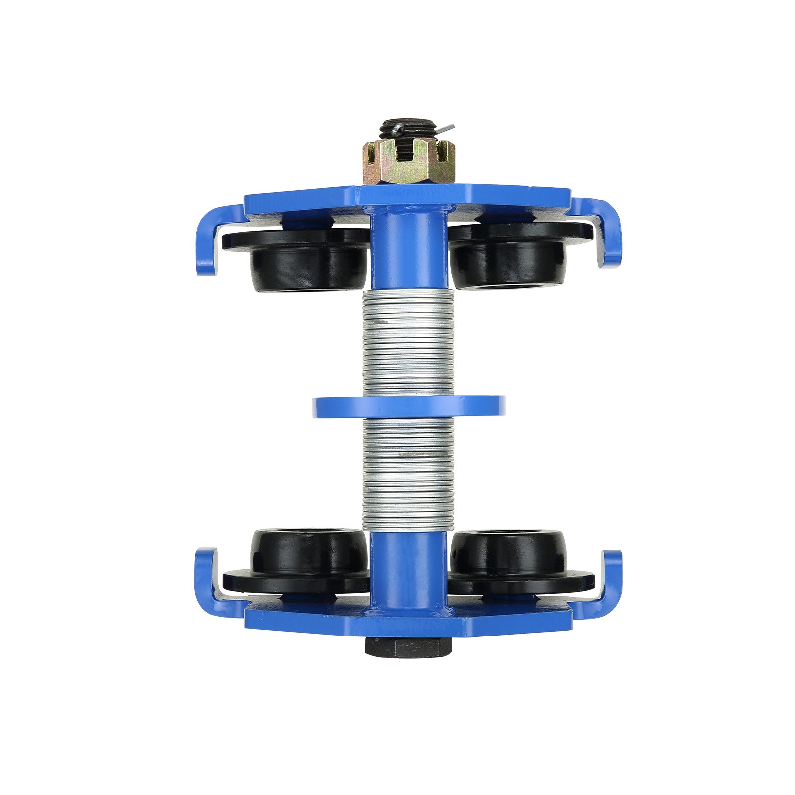 blue VEVOR manual trolley, four black wheels, central metal screw, and nut on top.