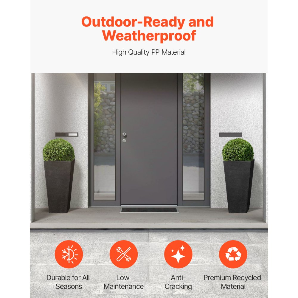 VEVOR Tall Planter, Set of 2 Tall Square Tapered Planters, 57 cm Large Modern Gardening and Flower Plastic Pots, Decorative Tall Black Planter with Drainage Hole, for Porch, Patio, Indoor & Outdoor