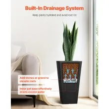 VEVOR Set of 2 Tall Outdoor Planters 22inch, Large Planters for Outdoor Indoor Plants, Black Front Porch Planters Flower Tree Plant Pots with Modern Design and Built-in Drainage