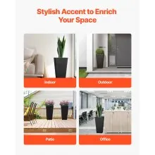VEVOR Set of 2 Tall Outdoor Planters 22inch, Large Planters for Outdoor Indoor Plants, Black Front Porch Planters Flower Tree Plant Pots with Modern Design and Built-in Drainage