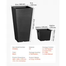 VEVOR Set of 2 Tall Outdoor Planters 22inch, Large Planters for Outdoor Indoor Plants, Black Front Porch Planters Flower Tree Plant Pots with Modern Design and Built-in Drainage