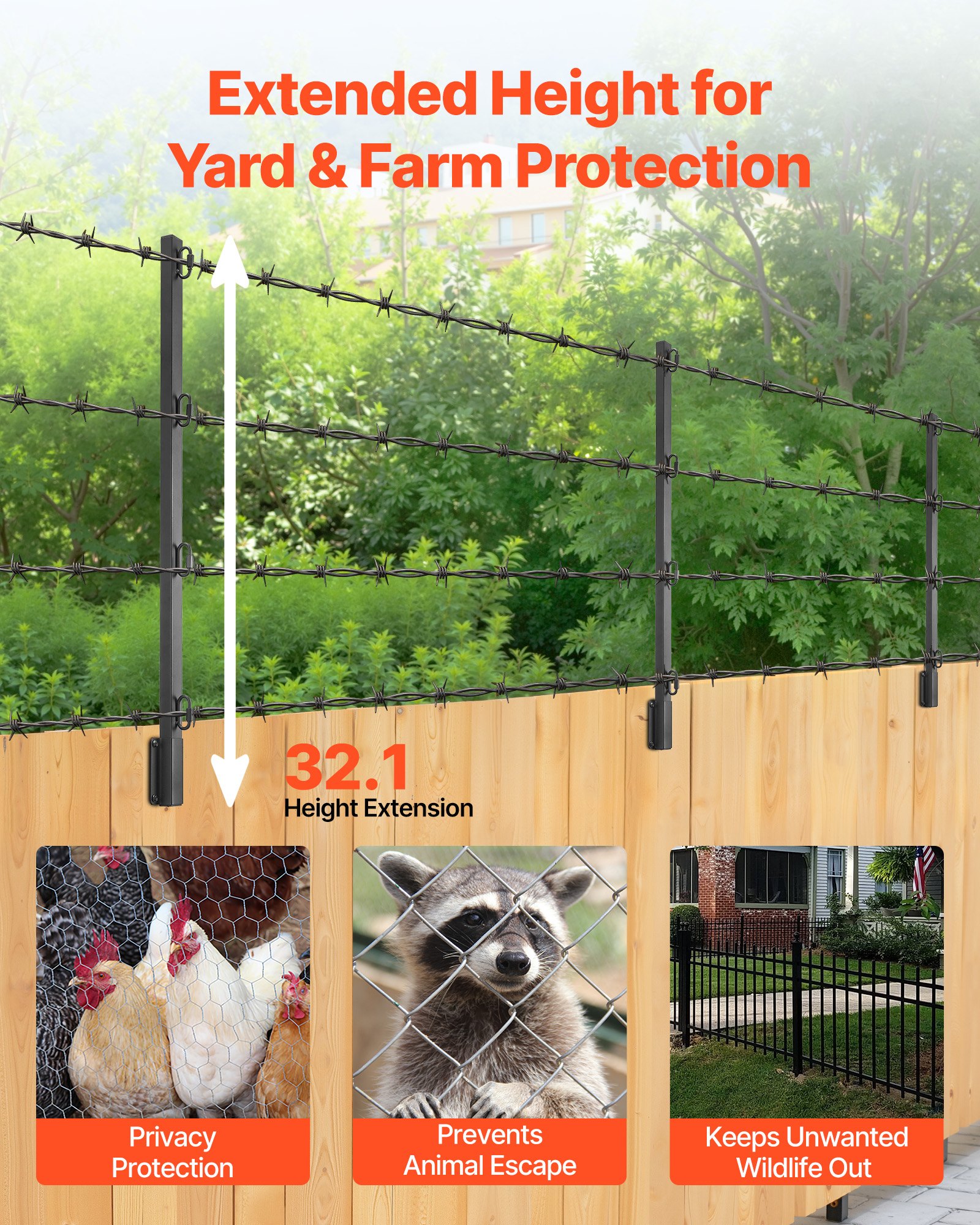 VEVOR Fence Post Extender, 12 Packs 815 mm Barbed Wire Arm, Sturdy Steel Fence Height Extender, Flat or Surface Mounted  Barbed Wire Extension Arms, Protect Privacy and Prevent Pets Jumping Off