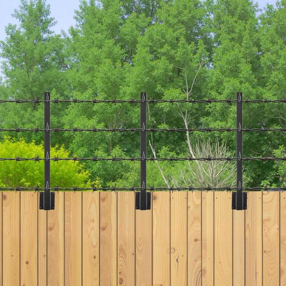 VEVOR Fence Post Extender, 8 Packs 23.8 in Barbed Wire Arm, Sturdy Steel Fence Height Extender, Flat or Surface Mounted Barbed Wire Extension Arms, Protect Privacy and Prevent Pets Jumping Off