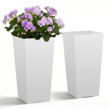 VEVOR Tall Planters Set of 2, 550 mm Large Outdoor Taper Planters for Outdoor Indoor Plants, Front Porch Plastic Modern Flower Pots with Casters, Inner Pot & Drainage Holes for Patio, Garden, White