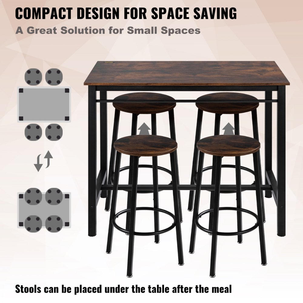 VEVOR Bar Table and Chairs Set 43" Pub Table Set with 4 Bar Stools Kitchen Dining Table and Chairs Set for 4 Iron Frame Counter Height Dining Sets for Home, Kitchen, Living Room