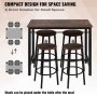 VEVOR Bar Table Set 5-Piece 43" tall table w/ 4 Square Stools Dining table Brown