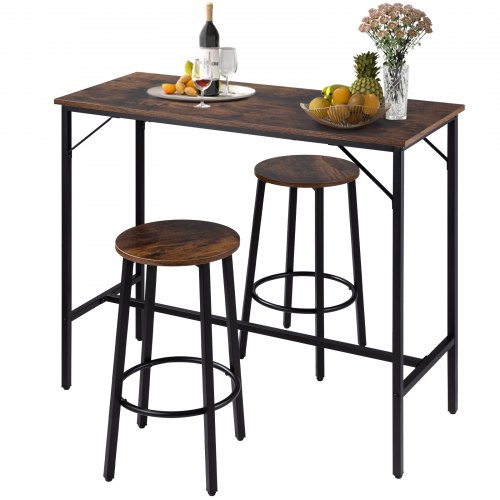 VEVOR Bar Table and Chairs Set 39" Pub Table Set with 2 Bar Stools Kitchen Dining Table and Chairs Set for 2 Iron Frame Counter Height Dining Sets for Home, Kitchen, Living Room