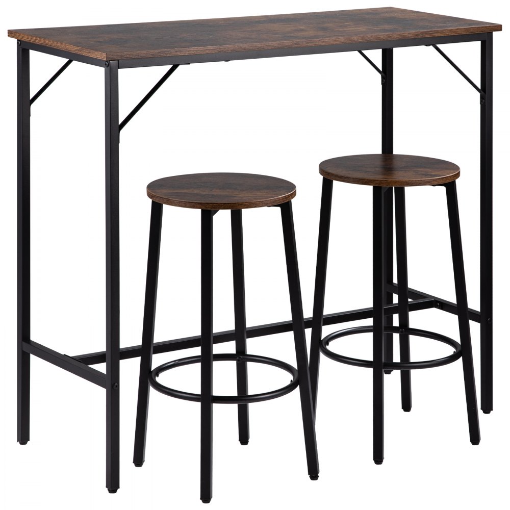 VEVOR Bar Table and Chairs Set 39" Pub Table Set with 2 Bar Stools Kitchen Dining Table and Chairs Set for 2 Iron Frame Counter Height Dining Sets for Home, Kitchen, Living Room
