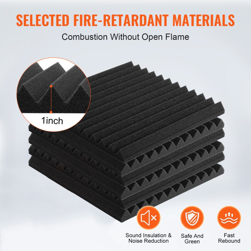 VEVOR Acoustic Foam Panels, 80 Pack 12 x 12 x 1 inches, High Density Soundproof Wall Panels, Sound Dampening Absorbing Panels for Studio Wall and Ceiling,Black
