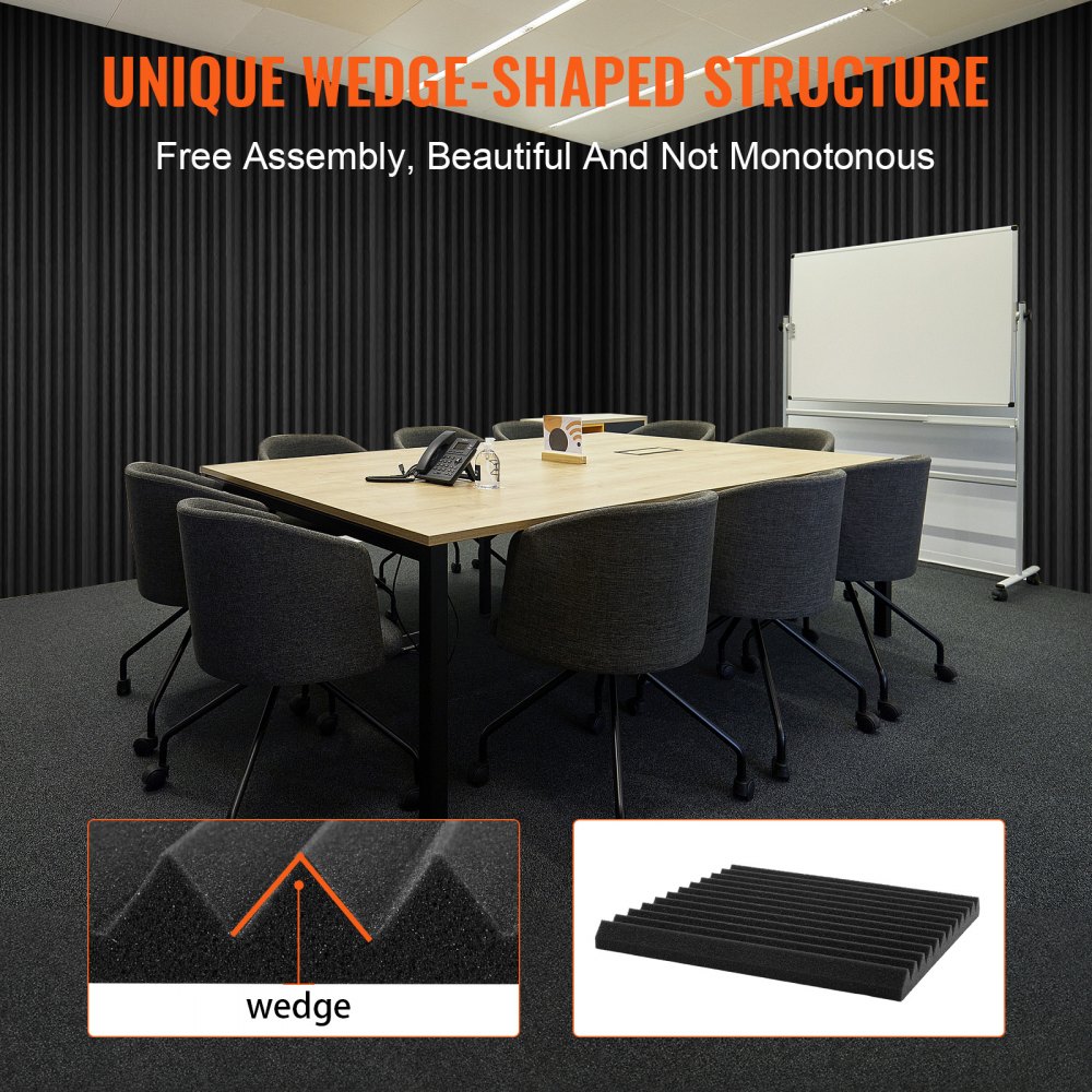 VEVOR Acoustic Foam Panels, 80 Pack 12 x 12 x 1 inches, High Density Soundproof Wall Panels, Sound Dampening Absorbing Panels for Studio Wall and Ceiling,Black