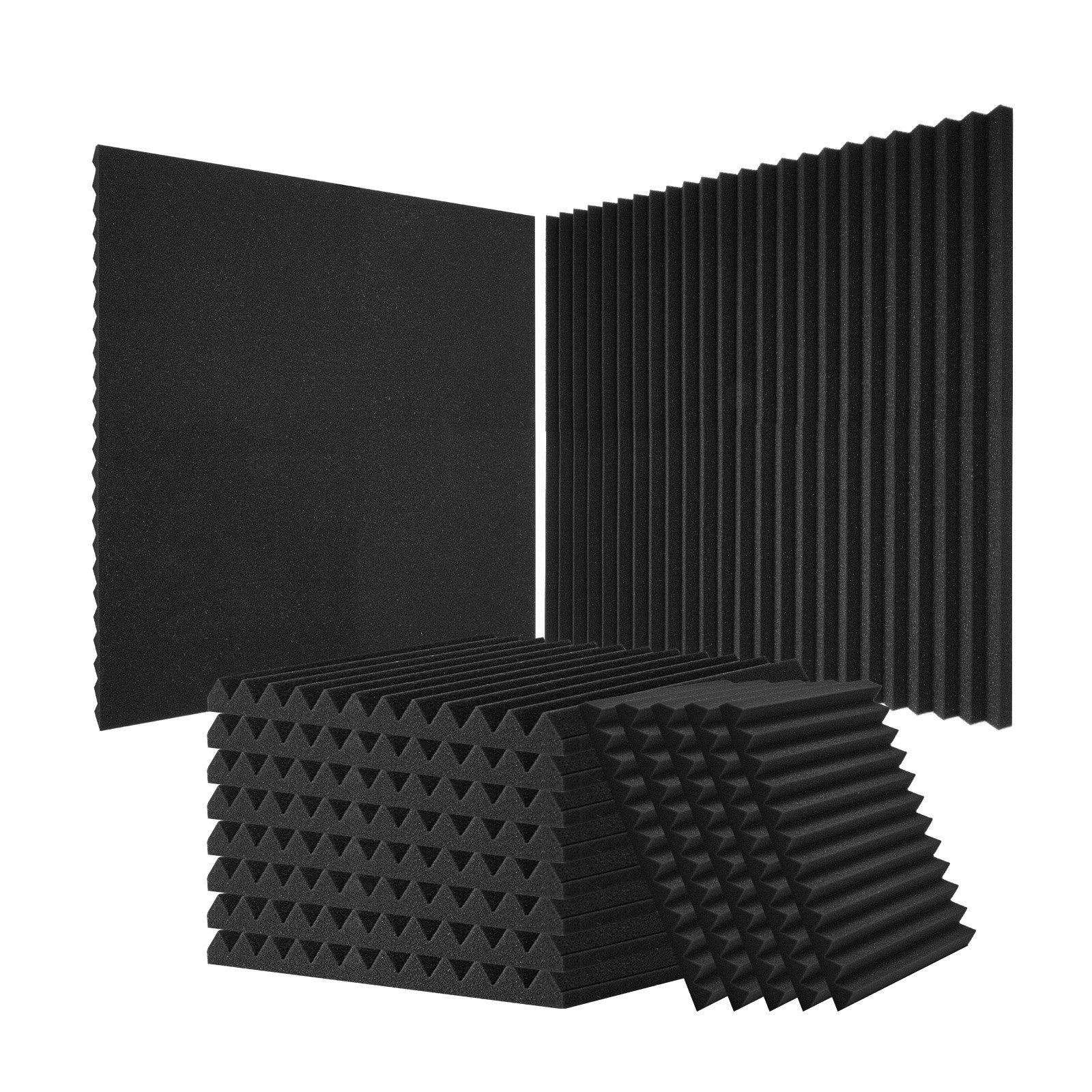 VEVOR Acoustic Foam Panels, 80 Pack 12 x 12 x 1 inches, High Density Soundproof Wall Panels, Sound Dampening Absorbing Panels for Studio Wall and Ceiling,Black