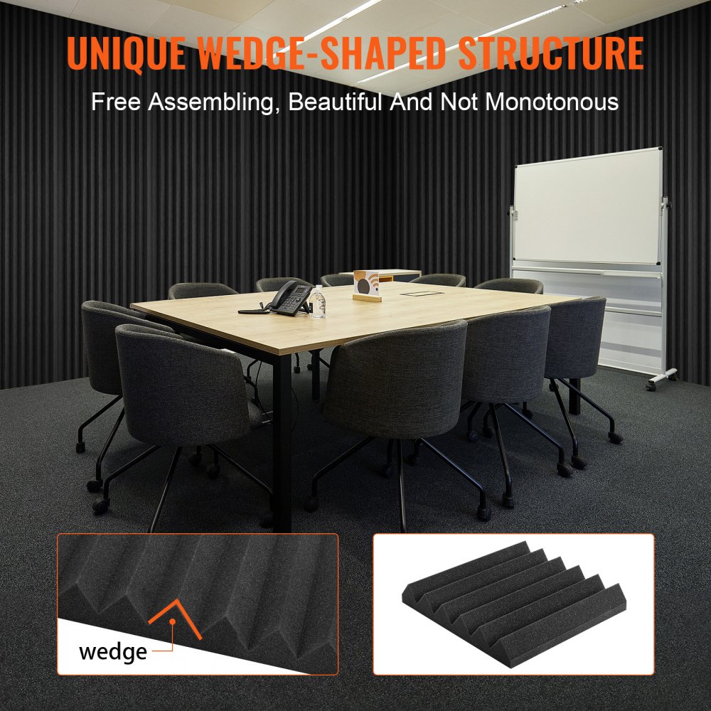 VEVOR Acoustic Foam Panels, 36 Pack 12 x 12 x 2 inches, High Density Soundproof Wall Panels,Fire-Resistant Acoustic Panels,Sound Dampening Absorbing Panels for Studio Wall and Ceiling,Black