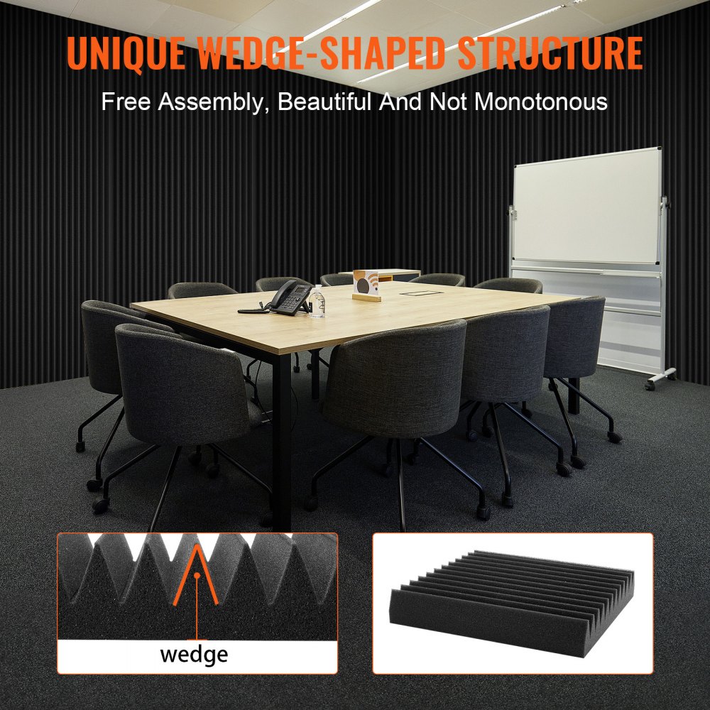 VEVOR Acoustic Foam Panels, 50 Pack 12 x 12 x 2 inches, High Density Soundproof Wall Panels,Fire-Resistant Acoustic Panels,Sound Dampening Absorbing Panels for Studio Wall and Ceiling,Black