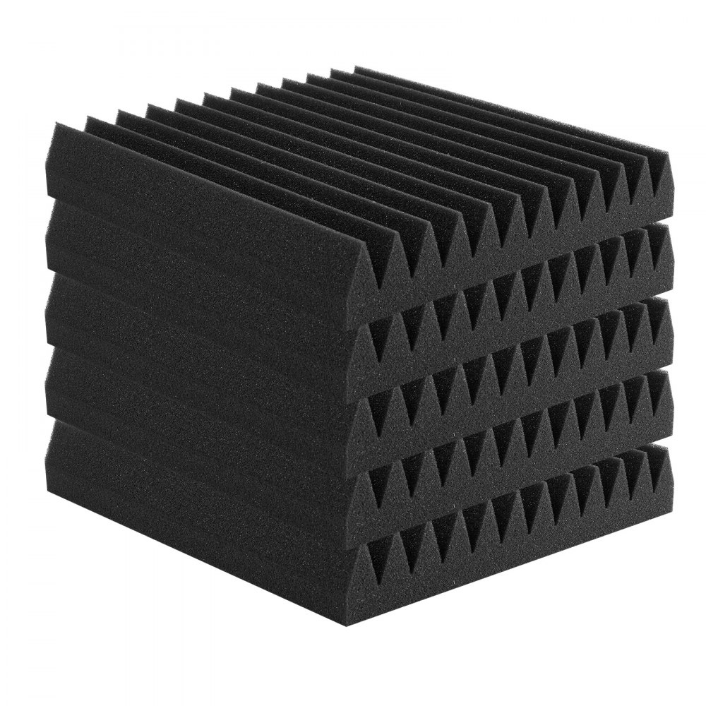 VEVOR Acoustic Foam Panels, 50 Pack 12 x 12 x 2 inches, High Density Soundproof Wall Panels,Fire-Resistant Acoustic Panels,Sound Dampening Absorbing Panels for Studio Wall and Ceiling,Black