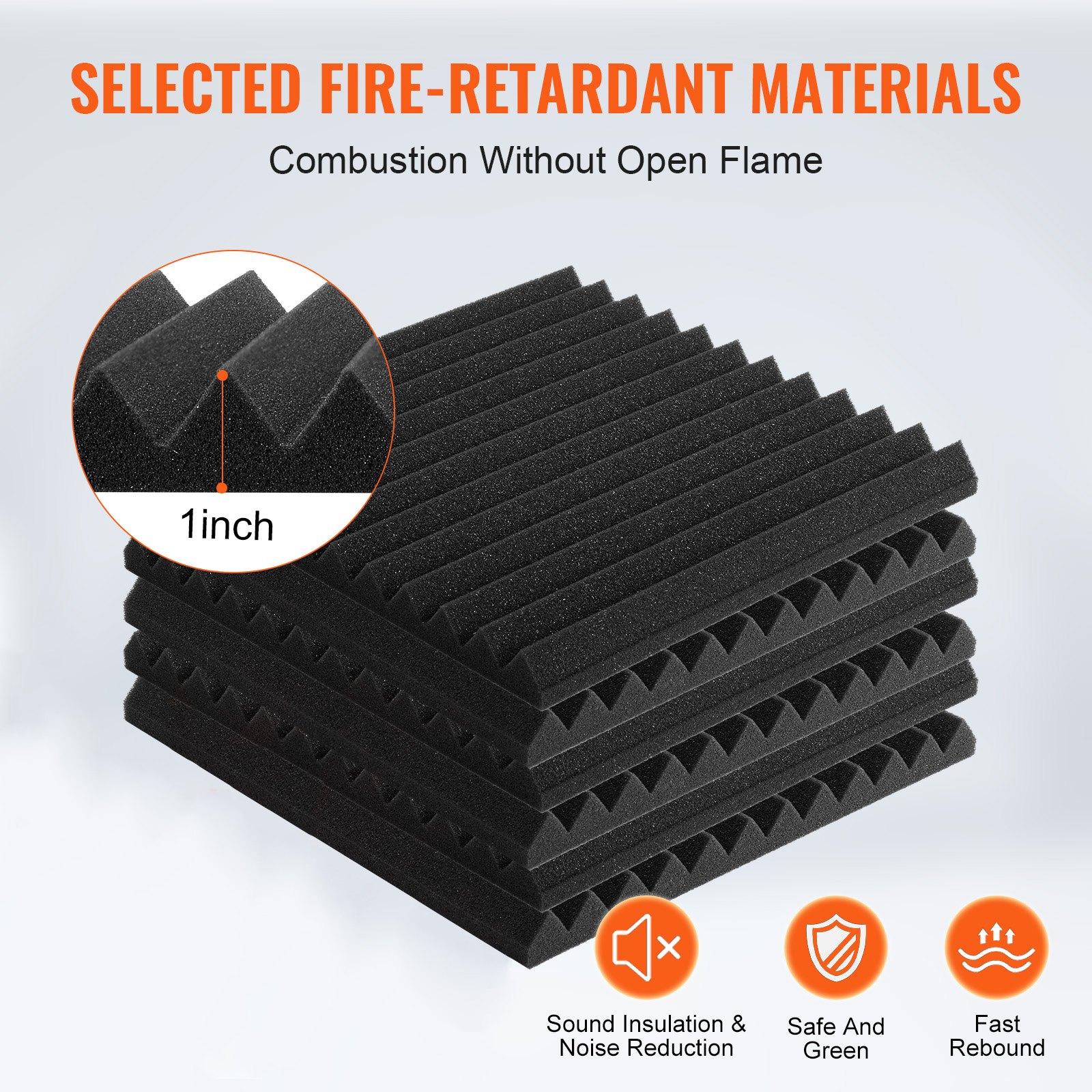 VEVOR Acoustic Foam Panels, 52 Pack 12 x 12 x 1 inches, High Density Soundproof Wall Panels, Sound Dampening Absorbing Panels for Studio Wall and Ceiling,Black