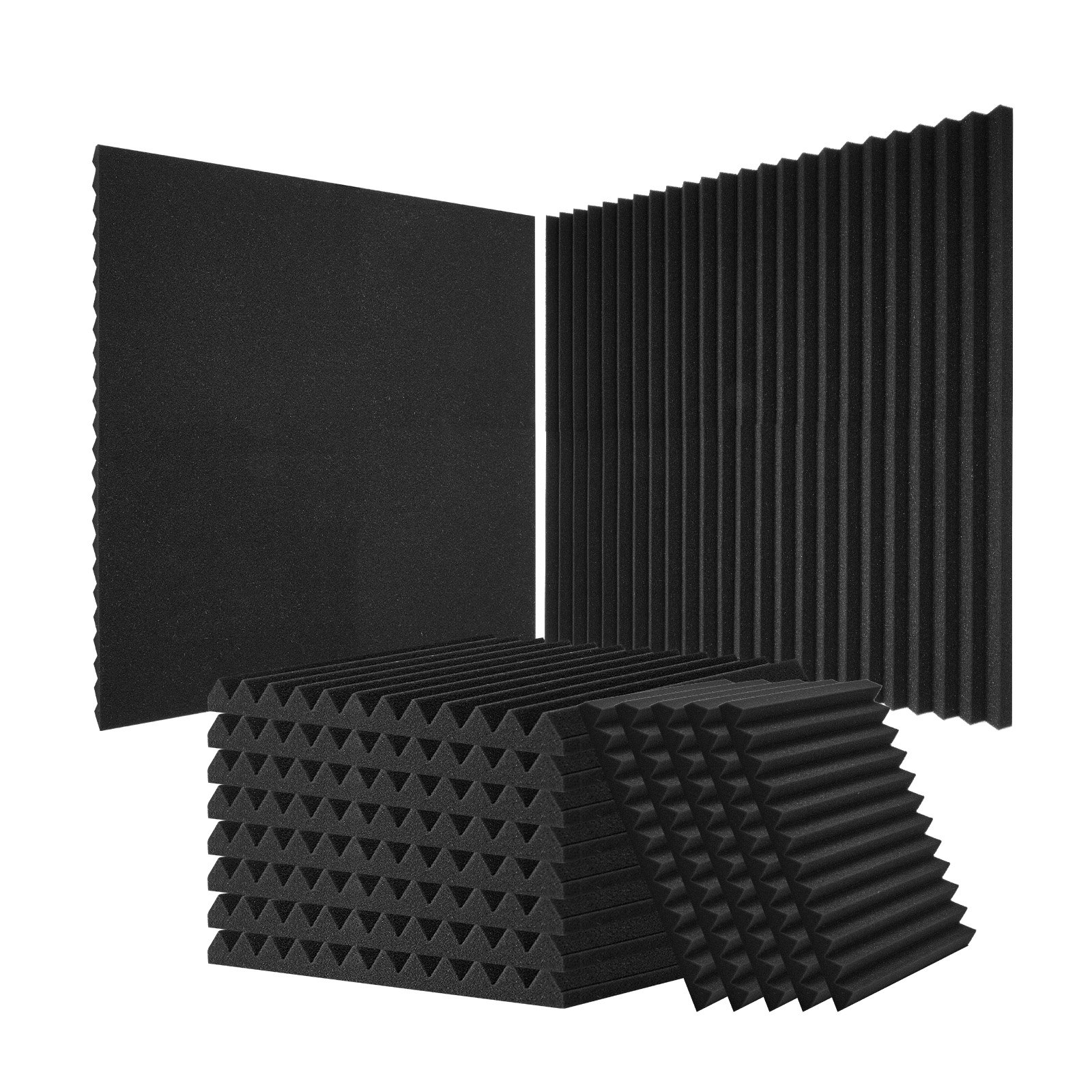 VEVOR Acoustic Foam Panels, 52 Pack 12 x 12 x 1 inches, High Density Soundproof Wall Panels, Sound Dampening Absorbing Panels for Studio Wall and Ceiling,Black