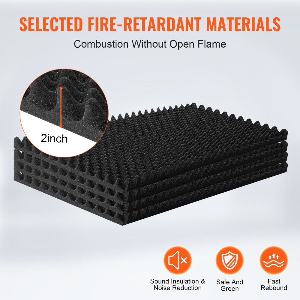 VEVOR Acoustic Foam Panels, 4 Pack 48 x 24 x 2 inches, Egg Designed Soundproof Wall Panels,Fire-Resistant Acoustic Panels,Sound Dampening Absorbing Panels for Studio Wall and Ceiling,Black
