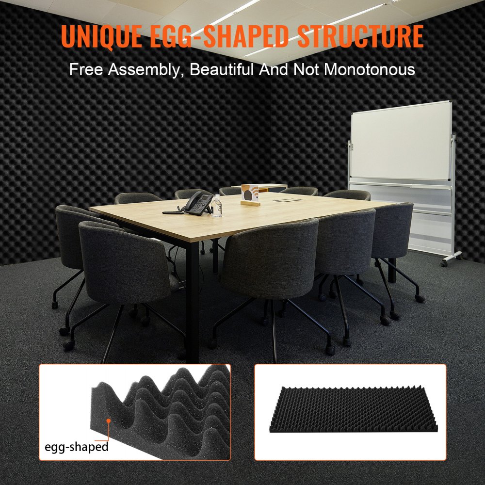 VEVOR Acoustic Foam Panels, 4 Pack 48 x 24 x 2 inches, Egg Designed Soundproof Wall Panels, Sound Dampening Absorbing Panels for Studio Wall and Ceiling,Black