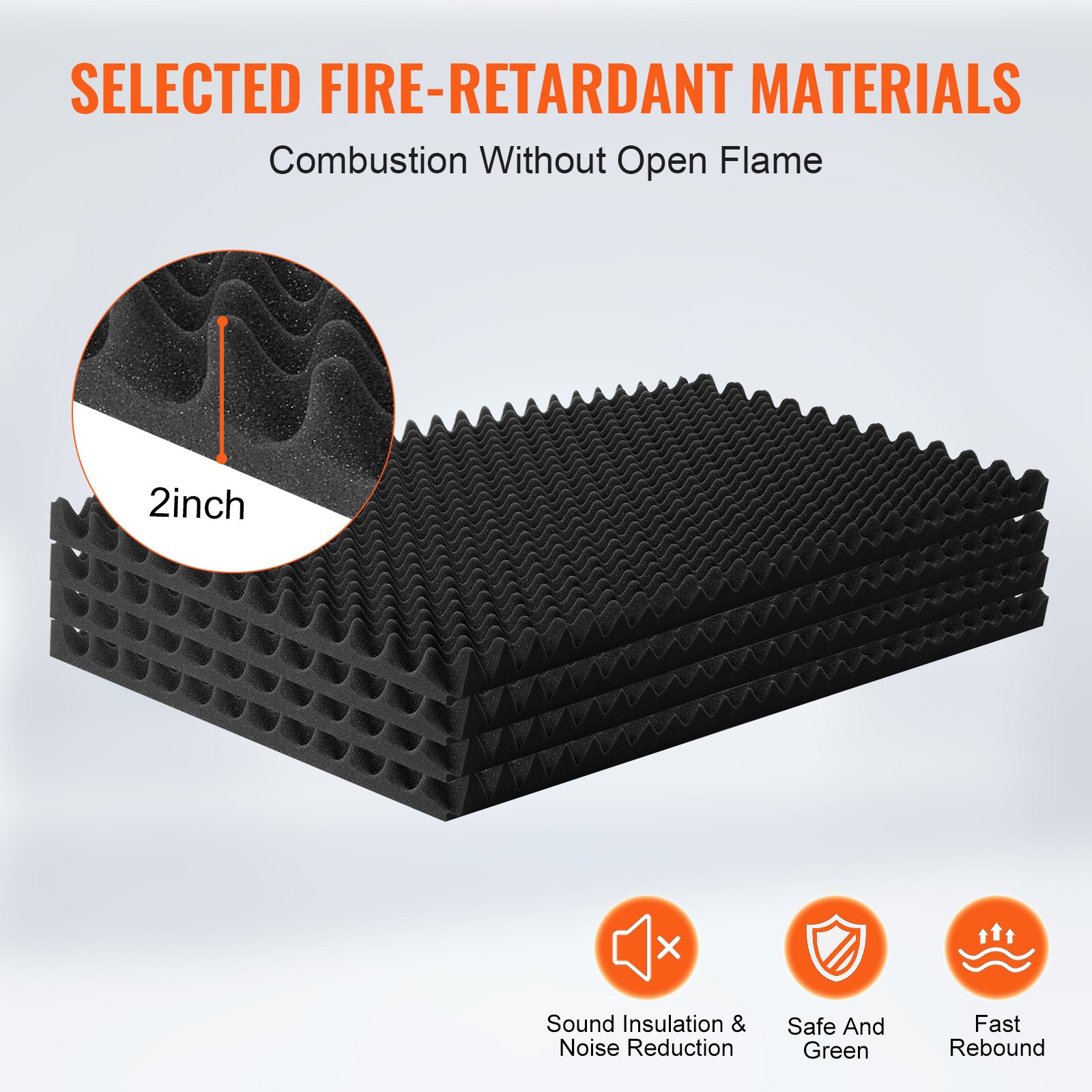 VEVOR Acoustic Foam Panels, 4 Pack 48 x 24 x 2 inches, Egg Designed Soundproof Wall Panels,Fire-Resistant Acoustic Panels,Sound Dampening Absorbing Panels for Studio Wall and Ceiling,Black